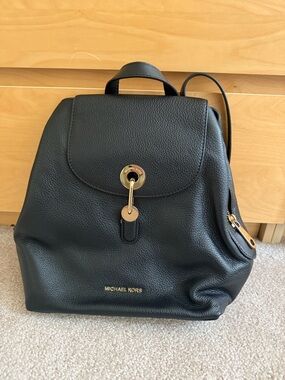 REAL Michael Kors Black Pebbled Leather Backpack with Gold Accents